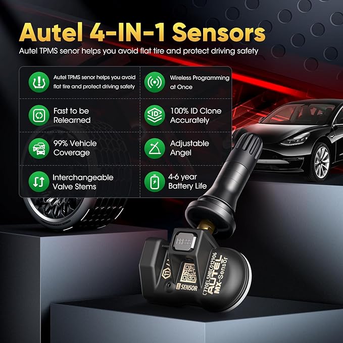 Autel TPMS Sensor Set of 20, 2in 1 MX-Sensor 315MHz + 433MHz Press-in, Universal Programmable for OEM Sensor Replacement, OE-Level 100% Cloneable by Autel TPMS Tool TS508 TS508WF (20PCS Rubber Stem)