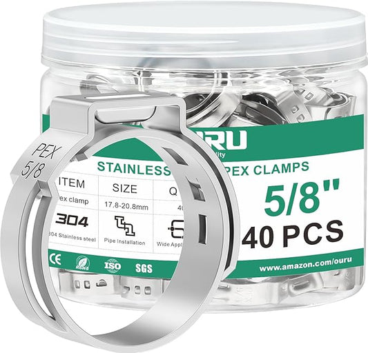 40PCS 5/8 Pex Crimp Ring,304 Stainless Steel Pex Cinch Clamps,Single Ear Hose Clamps for Pex Fittings Pipe Tubing