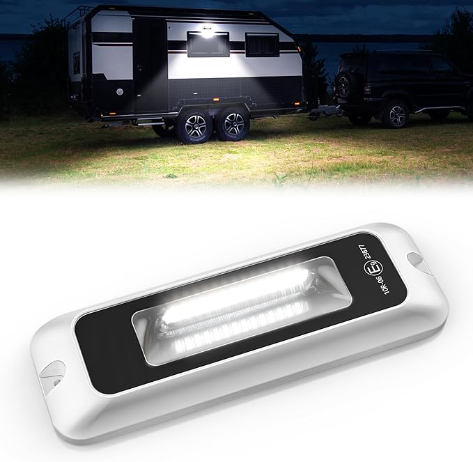 LED RV Exterior Porch Light, 6 Inch 10W 850LM High Brightness, 10-30V DC, IP68 Waterproof Aluminum Housing for RVs, Trailers, Boats & SUV (White Light 6000K)