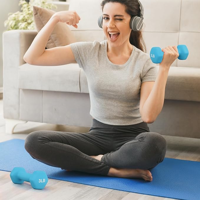 MADOG Dumbbell Set, Anti-Slip Neoprene Coated Hexagon Hand Weights for Home Gym Equipment Workouts Strength Training