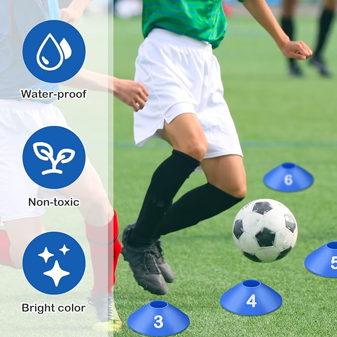 10 Pcs Numbered Sports Disc Cones 1-10 Soccer Cones with Mesh Carry Bag Flexible Agility Cones Soft Field Cones for Gym PE Classes School Activities Games, Sports Training Equipment