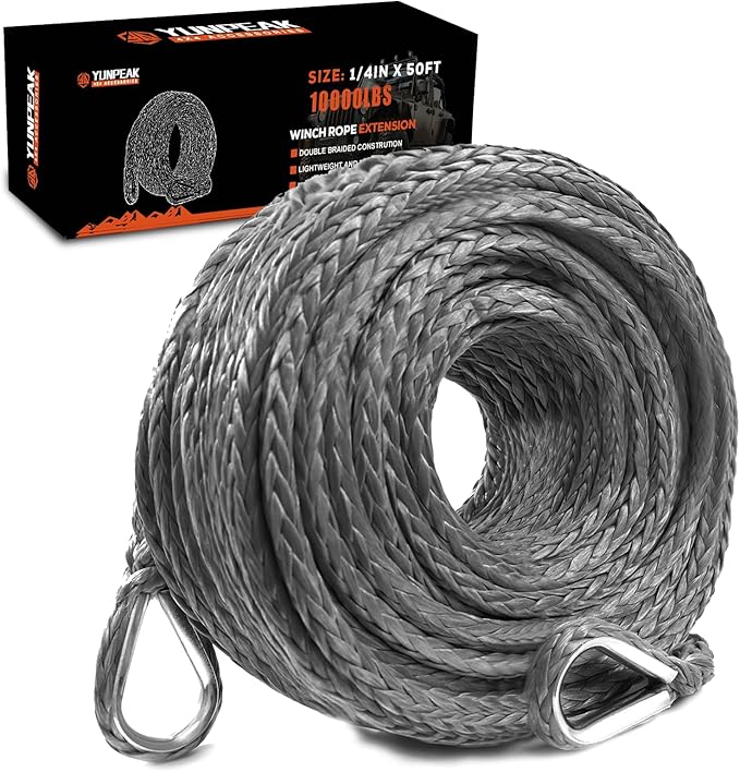 Winch Rope Extension, 1/4'' x 50ft 10,000Lbs Synthetic Winch Extension Rope, Winch Extension Line for Off Road Vehicle ATV UTV (Gray)