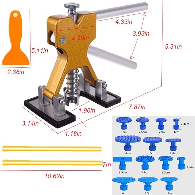 Paintless Car Dent Puller Kit, Dent Removal Kit Tool Car Dent Remover Auto Body Dent Repair Tool Kit Golden Lifter Dent Repair Puller for Car Body, Motorcycle, Refrigerator.