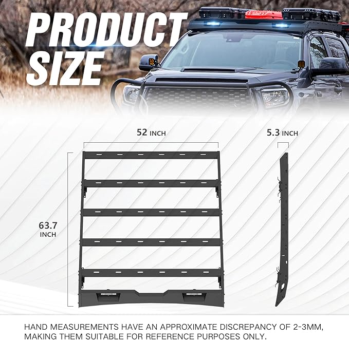 Roof Rack Cargo Basket Compatible with 2007-2021 Toyota Tundra CrewMax Cab with 2 LED Lights, Rooftop Truck Cargo Carrier Top Luggage Storage Holder