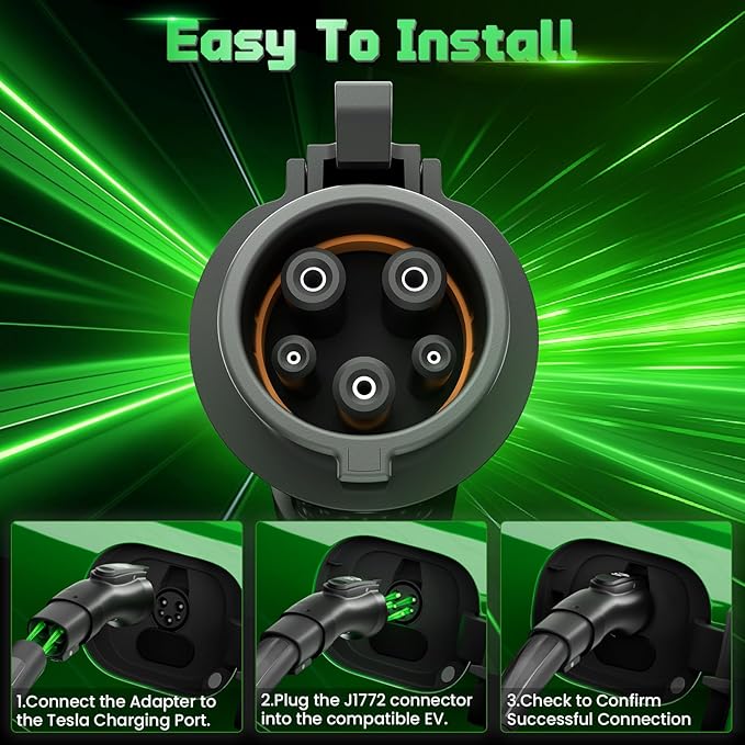 Tesla to J1772 Adapter,48A 250V NACS to J1772 Converter, Compatible with Tesla High Powered Connectors, Destination Chargers & Mobile Connectors for J1772 Electric Vehicles