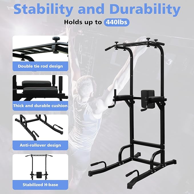 Power Tower Pull Up Bar Station,Height Adjustable Multi-Function Dip Station for Home Gym Strength Training Fitness Workout Equipment