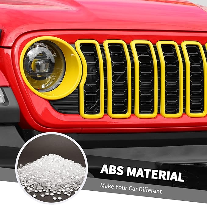 Jimen for 2024 Jeep Wrangler 4xe grill inserts, 9PCS Headlight Cover & Grille Insert Compatible with Jeep Wrangler JL JLU 2024+, NOT FIT JL Sport/Sport S (Yellow)