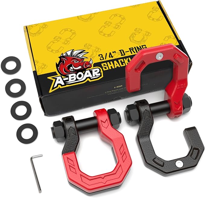 3/4" D-Ring Shackles, Heavy Duty Forged Steel Shackles with 7/8" Pin, Easy Open D-Ring Shackles Towing Winch Hooks for Recovery, Trucks, SUV, ATV, UTV, Off-Road Vehicles, Black Red
