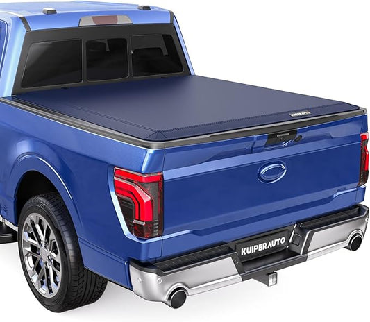 Tri 3-Flip 5.5 FT Soft Truck Bed Tonneau Cover Compatible with 2009-2014 Ford F150 F-150 Styleside (Excl Raptor Series) Truck Bed Cover Navy Blue Design