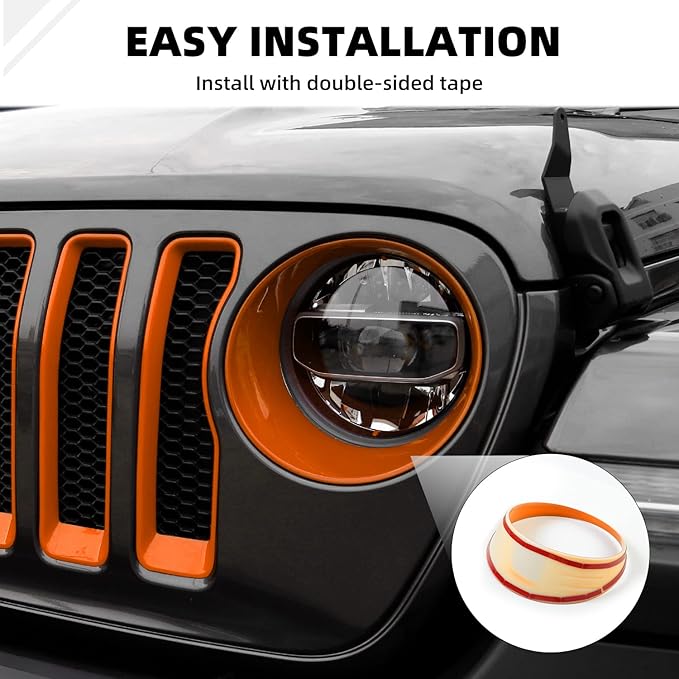 Grille Grill Insert+Headlight Turn Light Cover Compatible with 2018-2023 Jeep Wrangler JL JLU Sport/Sport S Only,Not for Sahara,Rubicon 4xe(Orange)
