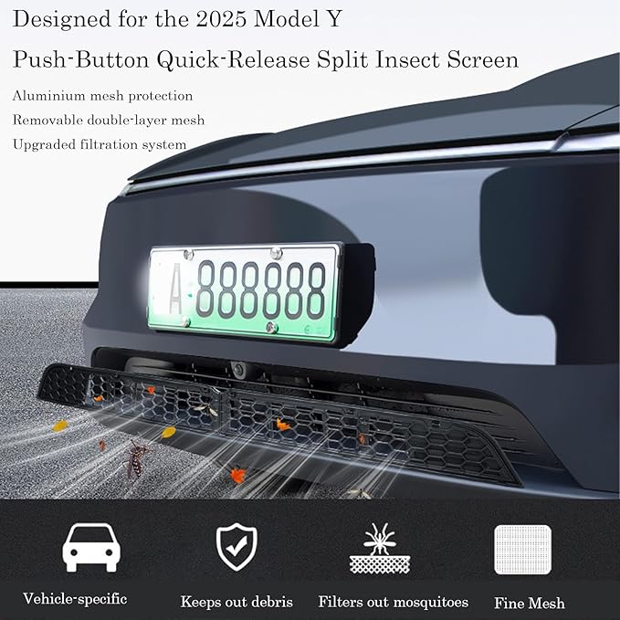 Front Grill Mesh for Tesla Model Y 2025-2026 Juniper, Snap-On Radiator Guard with Debris Protection – Blocks Leaves, Rocks & Insects, No-Drill ABS & Stainless Steel Grille Insert