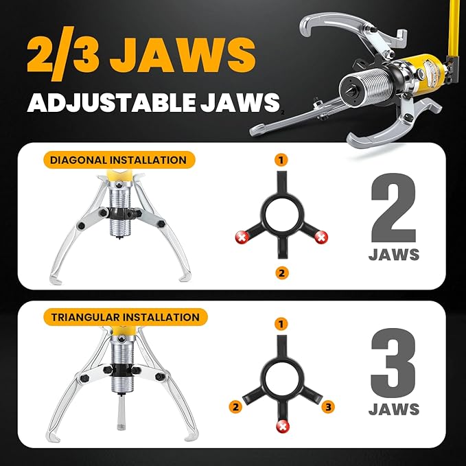NEWTRY 15 Ton Hydraulic Gear Puller Kit, Wheel Bearing Pulling Separator, 3 Jaw Puller, Vertically & Horizontally, w/Case, Heavy Duty Mechanical Repair