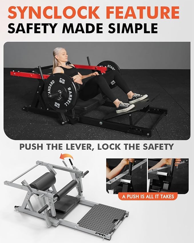 GMWD Hip Thrust Machine, 800LBS Plate-Loaded Glute Bridge Machine with Weight Holder, Heavy Duty Butt Exercise Equipment for Glute Muscles Building and Butt Shaping, Adjustable Footboard, Red