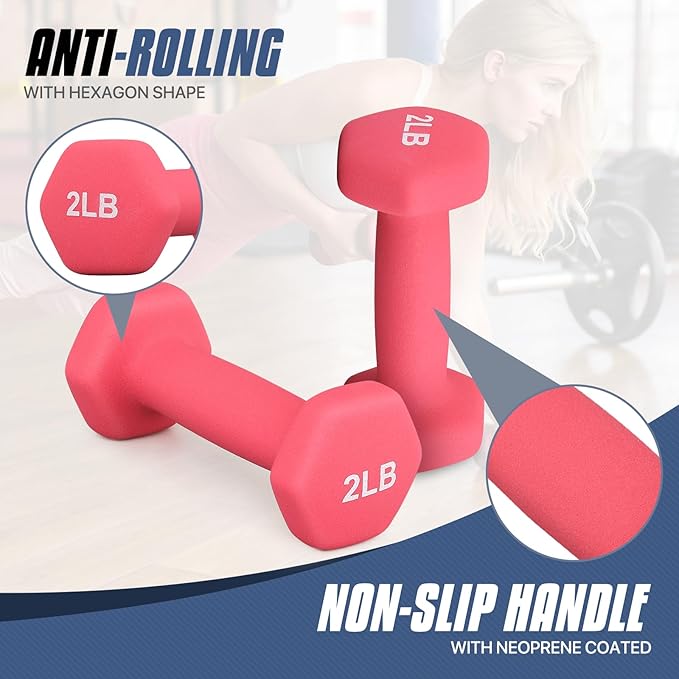 MADOG Dumbbell Set, Anti-Slip Neoprene Coated Hexagon Hand Weights for Home Gym Equipment Workouts Strength Training