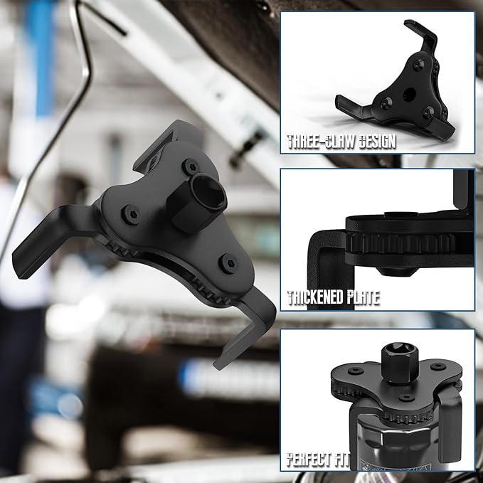 Universal Oil Filter Wrench Adjustable, from 2-1/2 inch to 4.5 inch 3 Jaw Oil Filter Removal Tool Set, Efficiency 2 Way Oil Filter Wrench (black)