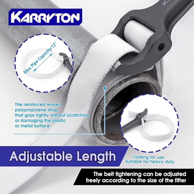 18 Inch Strap Wrench, Aluminum Handle w/ 48" Long Nylon Strap for 12” Max OD Capacity – Heavy-Duty Oil Filter Wrench for Round, Slippery, Odd-Shaped Objects