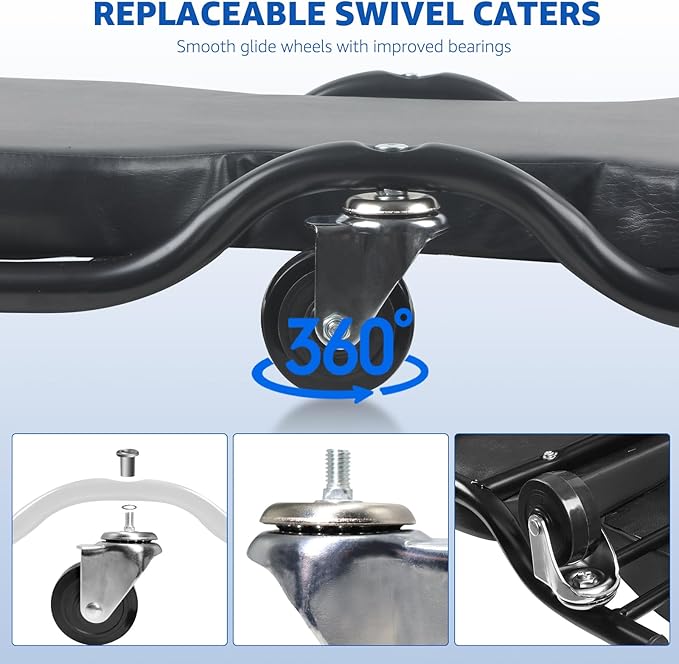 HKTE 44 inches Heavy Duty Garage Creeper, Low Profile Design, Durable Metal Frame, Comfortable Pillow