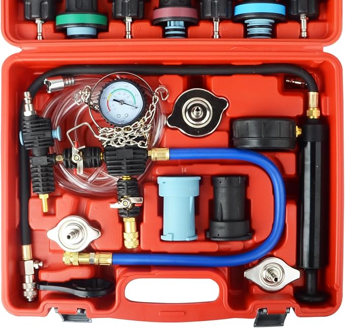 DAYUAN 28pcs Universal Radiator Pressure Tester Kit, coolant Pressure Tester Set coolant Vacuum Refill Tool for Cooling System (Red)
