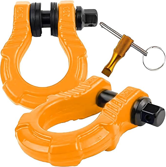 GearAmerica UBER Shackles with Anti-Theft Lock - 80,000 Lbs (40 T) Strength - Connect Tow Strap or Winch Line for Off-Road Recovery, Towing D-Rings and Uber Lock Security Pin - (Orange, 2 Pack)