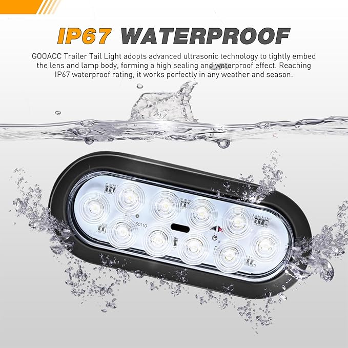 GOOACC 6Inch Oval Trailer Tail Light 4PCS 10LED White Reverse Back Up Lights w/Surface Mount Grommets Plugs IP67 Waterproof for Truck RV Tractor