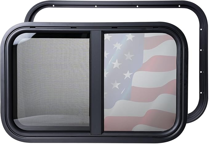 RV Window | 24" W x 15" H | Teardrop Style | Horizontal Sliding Replacement Glass &Trim Set | DOT Certification Qualified