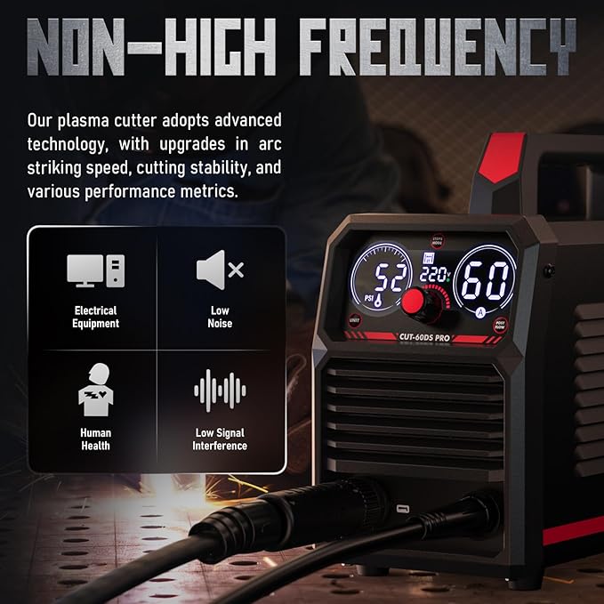 YESWELDER Plasma Cutter 60Amp Non-High Frequency Non-Touch Pilot Arc, Digital Display DC Inverter 110/220V Dual Voltage Blowback Plasma Cutting Machine CUT-60DS PRO