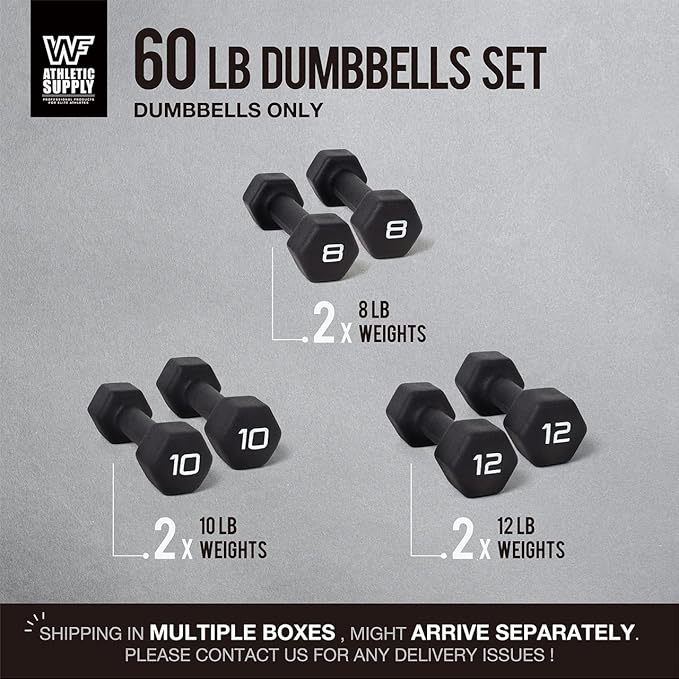 WF Athletic Supply Black Neoprene Dumbbell Set, Non-Slip & Hex Shape, Great for Muscle Toning, Strength Building & Weight Loss; Sizes, Dumbbells Only & w/Rack Options Available