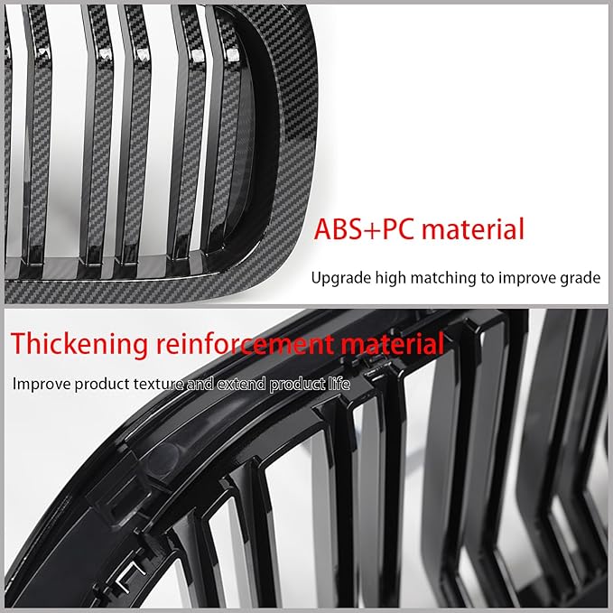 Fit For BMW 5 Series G30 G31 2017-2023 Sport Double Slats Air Front Grille Kidney Grille Replacement Cover Set 520i 530e 530i 540i 540d 550i (2017-2020 Carbon fiber color)