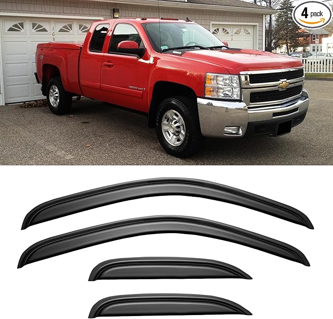 Window Rain Guards for 2007-2013 Chevy Silverado & GMC Sierra 1500, Out-Channel Window Vent Visors Shades Wind Deflectors for 07-14 Silverado & Sierra 2500HD/3500HD Extended Cab