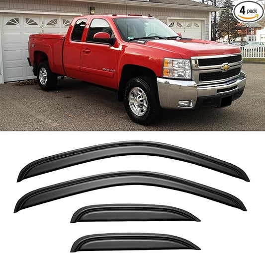 Window Rain Guards for 2007-2013 Chevy Silverado & GMC Sierra 1500, Out-Channel Window Vent Visors Shades Wind Deflectors for 07-14 Silverado & Sierra 2500HD/3500HD Extended Cab