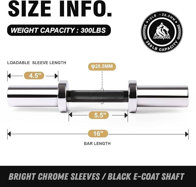 LIONSCOOL 16"/20” Loadable Dumbbells Pairs in Commercial Grade, Heavy Duty Olympic Dumbbell Bar/Handle for Strength Training, Compatible with 2’’ Standard Plates