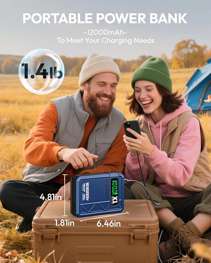 YESPER Jump Starter with Air Compressor 2000A 150PSI Battery Jumper Starter Portable(8L Gas/6L Diesel), 12V Car Jump Pack Battery Charger Jump Box with Jumper Cables, LCD Display, Lights(Blue)