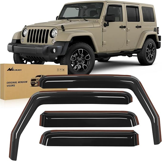 Nilight in Channel Rain Guards for Wrangler JK 2007 2008 2009 2010 2011 2012 2013 2014 2015 2016 2017 2018 Unlimited 4-Door Window Deflectors, Vent Window Visors