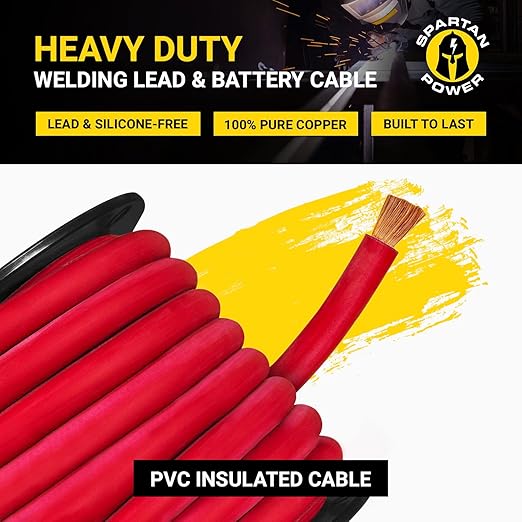 Spartan Power Welding Lead & Car Battery Cable - DIY Bulk Automotive Grade Copper Wire - 600 Volt, 1/0 AWG, 30 Foot, Red