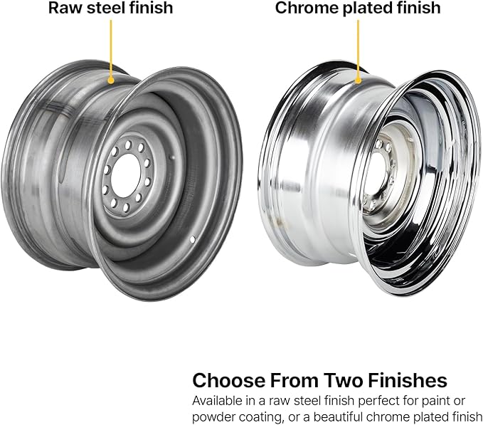Speedway Motors Smoothie 15 x 8 Plain Steel Wheel, 5 on 4.5/4.75 Dual Bolt Patterns, 4.25 Wheel Backspacing, 3/16 Inch Thick Steel Centers with Reinforcing Rib