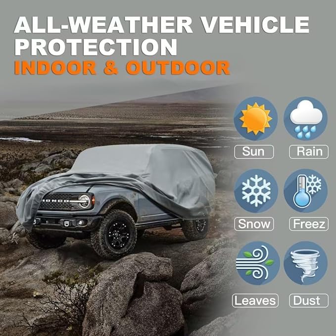 Kayme Heavy Duty Car Cover Custom Fit Ford Bronco 2 Door, Bronco Sport (2020-2025),Waterproof All Weather for Automobiles, Full Car Cover - Sun, Rain & UV Protection