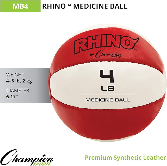 Champion Sports Exercise Medicine Balls, Leather with No-Slip Grip - Weighted Med Ball Set for Weight Training, Stability, Plyometrics, Cross Training, Core Strength - Multiple Styles