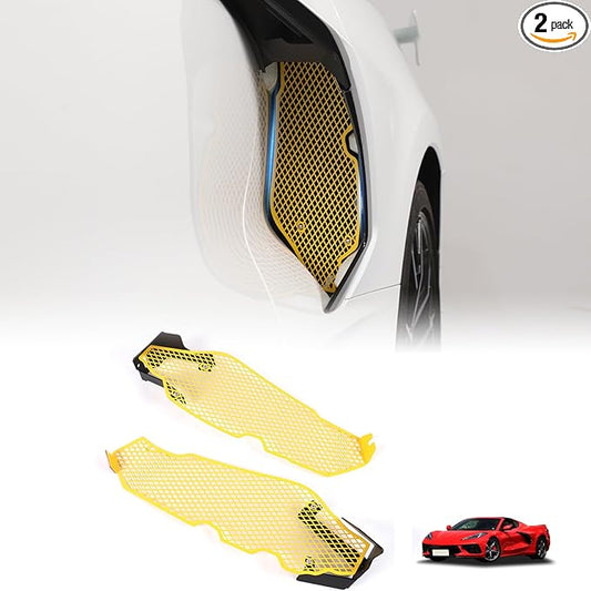 for Corvette C8 Side Intake Mesh Grilles Insert Set,Stainless Driver and Right Passenger Side Radiator Air Intake Vent Guards for Corvette C8 Stingray Z51 2020-2025 Accessories (Yellow)