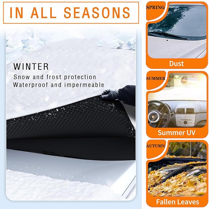 Custom fit for Windshield Snow Covers, 8 Layers WAaterproof Windproof Protection, Frost Defense, Ice, Snow, Sun, Designed for Accessories (for Tuscson)