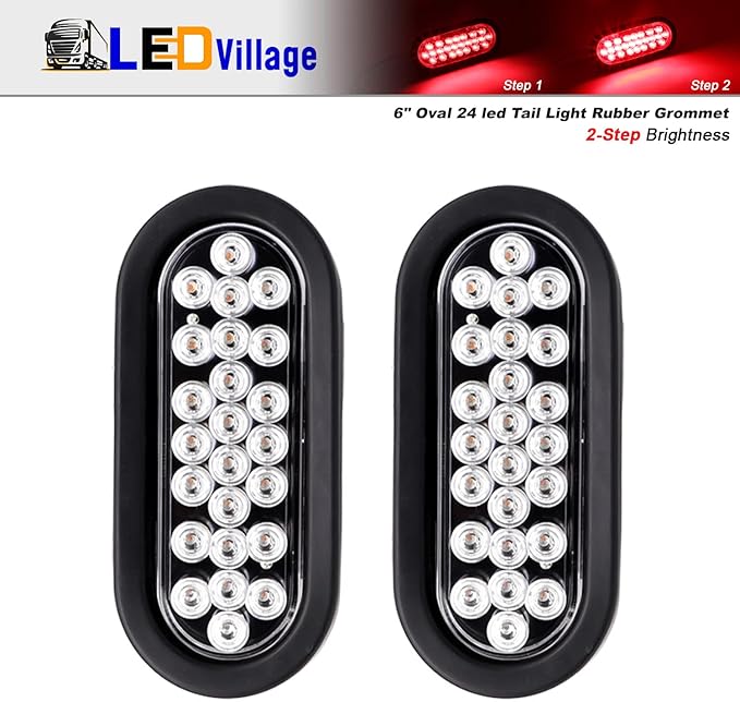 6 Inch Oval Clear Lens Red 24 LED Stop Brake Signal Lights Clearance Lamp Universal for Trailer Truck Pickup Mack Flatbed Tail Marker Bulbs 12v DC (2 Pcs)