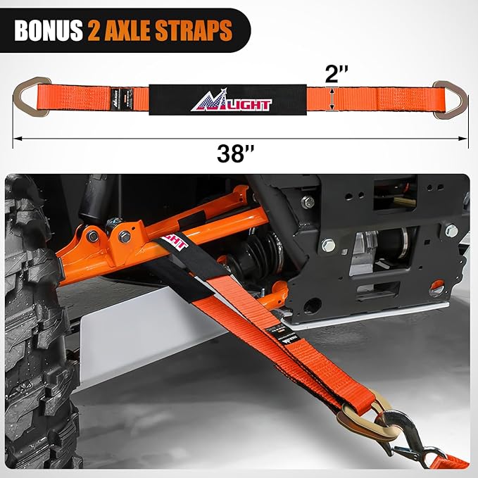 Nilight 2Pcs Tow Dolly Basket Straps with Flat Hook for 14”-19” Tires Car Heavy Duty Wheel 11128LBS Break Strength with 2 Axle for Trailer