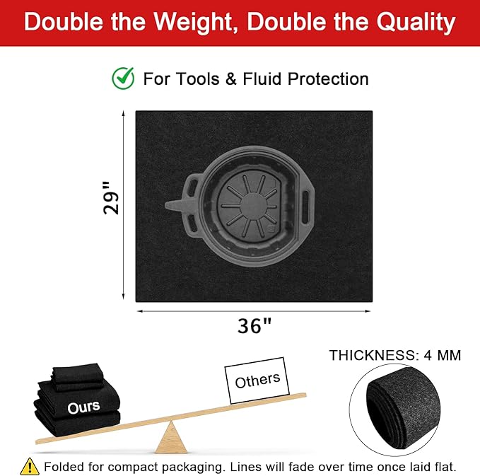 Golener Oil Spill Mat - Garage Floor Mat, Absorbent Oil Pad, Premium Maintenance Mat, Waterproof, Contain Liquid, Protect Garage Surface from Spill & Stain, Reusable, Washable, Durable, Black, 29”x36”