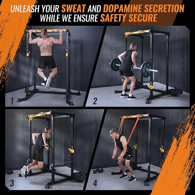 Squat Rack Power Cage, 82" Large Squat Stand Rack 2000lbs Capacity, Stable and Durable Power Rack with Pull-Up Bar, Heavy Duty Adjustable Power Cage with Weight Plate Storage Attachment for Home Gym