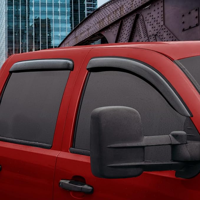 Voron Glass Tape-on Extra Durable Rain Guards for Trucks Chevrolet (Chevy) Silverado/GMC Sierra 2007-2013 Crew Cab, Window Deflectors, Vent Window Visors, 4 Pieces - 120003