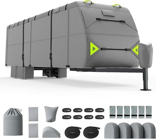RV Cover 30-33ft: 7 Layers Travel Trailer Cover, Waterproof Camper Cover, Toy Hauler Cover with Tongue Jack Cover, Tear Resistant Waterproof Motohome Trailer Cover New