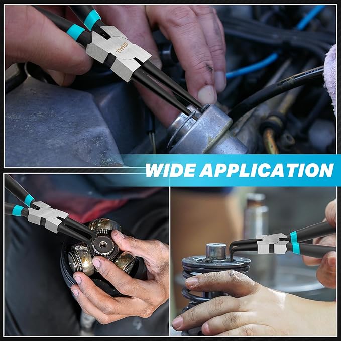 SHALL 4PCS Snap Ring Pliers Set, 7-Inch Internal External Circlip Pliers, Straight Bent C-clip Pliers Lock Ring Pliers, 5/64" Tip, Heavy Duty Reverse Pliers for Ring Remover Retaining w/Portable Pouch