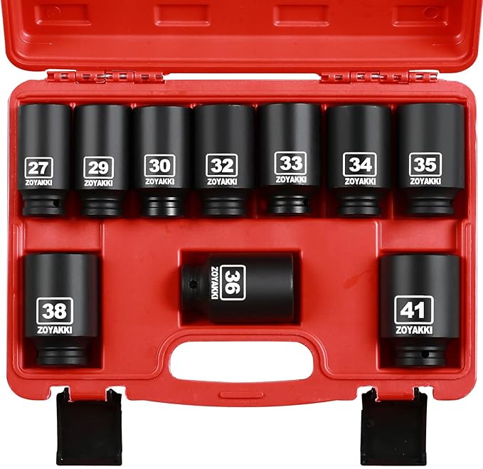 10 PCS 1/2" Drive Impact Lug Nut Socket,Standard Metric Size(21to 44mm),Standard Deep Socket Set CR-MO Material Adapter Setwith Durable Case for lmpact Driver Conversions(Upgraded)