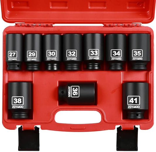 10 PCS 1/2" Drive Impact Lug Nut Socket,Standard Metric Size(21to 44mm),Standard Deep Socket Set CR-MO Material Adapter Setwith Durable Case for lmpact Driver Conversions(Upgraded)