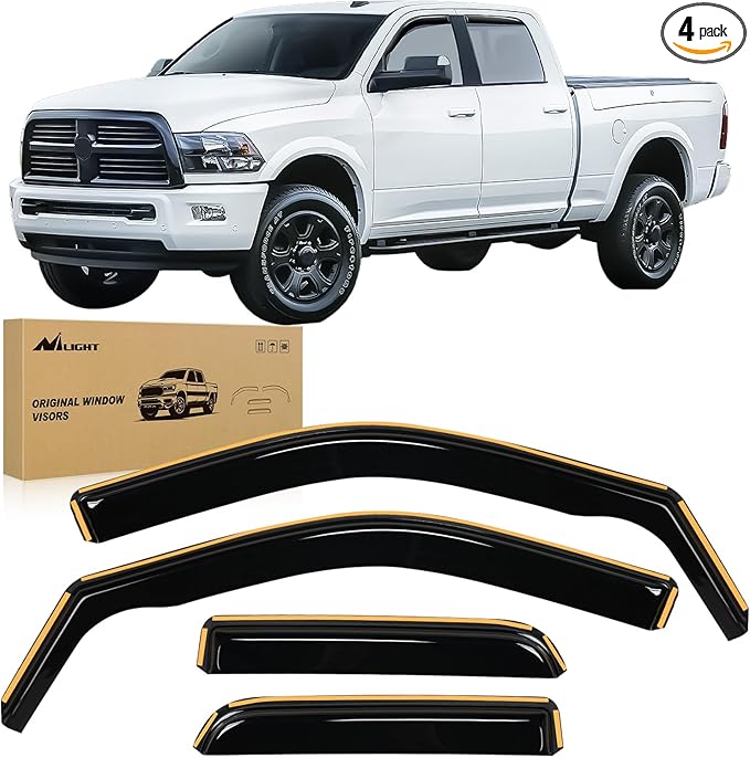 Nilight in Channel Rain Guards for Dodge Ram 1500 2009 2010 2011 2012 2013 2014 2015 2016 2017 2018 Quad Cab, Original Window Deflectors, Vent Window Visors-4pcs