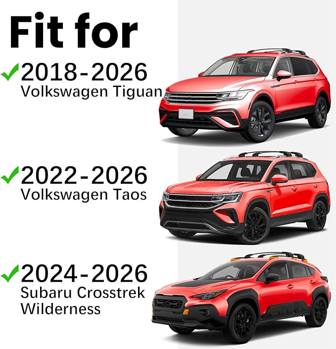 Lockable Roof Rack Crossbars Compatible with 2018-2026 Volkswagen Tiguan, 2022-2026 VW Taos & 2024-2026 Subaru Crosstrek Wilderness, 300lbs Capacity Aluminum